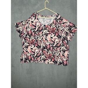 Catherines womens short sleeve shirt pink tropical beachy casual summer 4X